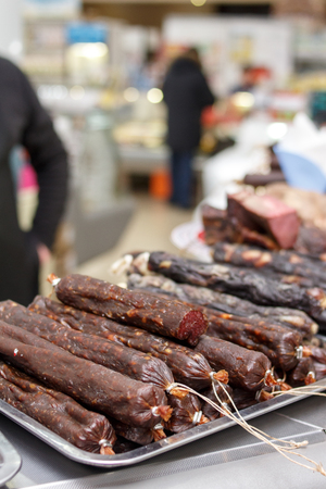 halal horse meat sausages on the marketの写真素材