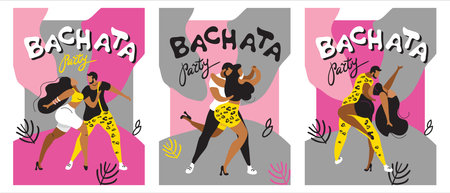 A set of vector posters on the theme of Latin dances. The illustration is suitable for a poster, a flyer of the event. also applicable for other dances: salsa, kizomba, merengue and othersのイラスト素材