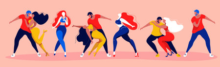 A set of vector posters on the theme of Latin dances. The illustration is suitable for a poster, a flyer of the event. also applicable for other dances: salsa, kizomba, merengue and othersのイラスト素材