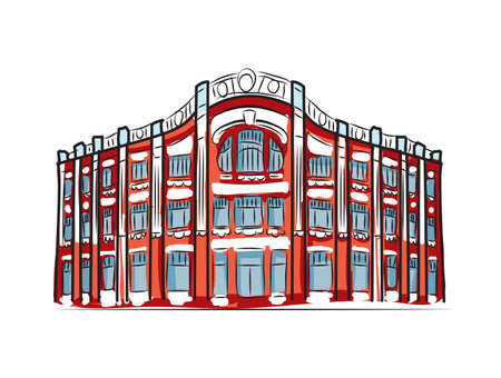 An old classic art nouveau building. hand drawn posh building in line art styleのイラスト素材
