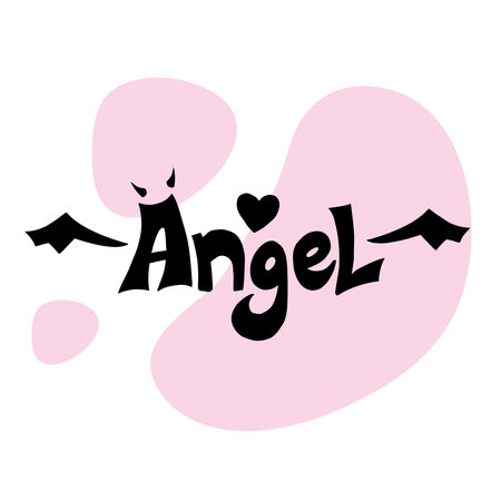 Transferable temporary girl tattoo. The inscription is Angel. Emo, the style of the 90s. Vector drawing for stickerのイラスト素材