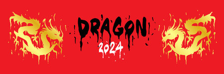 The Year of the Dragon is 2024. Chinese New Year. horizontal banner layout. Asian symbol Golden Dragonのイラスト素材