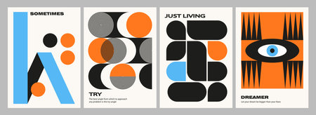 A set of minimalistic posters for the interior in the Bauhaus style. Retro art with motivational...