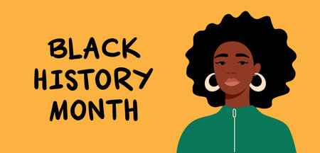 portrait of a black woman. An African-American girl. Black History Month. Cartoon, flat, vector illustration. horizontal bannerのイラスト素材