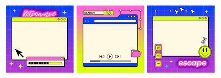 A set of templates in the form of the screen of an old retro PC in the y2k style. Retro wave and...