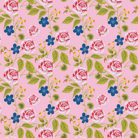 Vintage rose floral pink seamless patternのイラスト素材