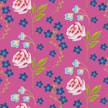 Vintage rose floral pink seamless patternのイラスト素材