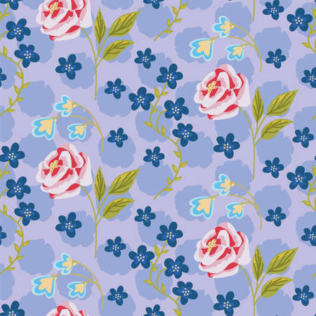 Vintage rose floral blue seamless patternのイラスト素材