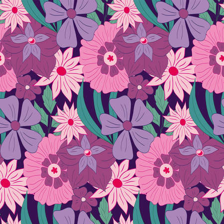 Floral retro meadow seamless pattern