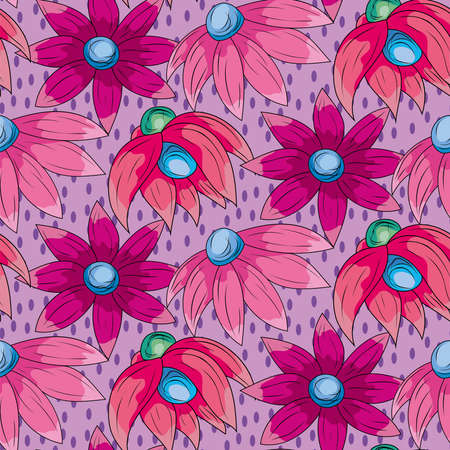 Seamless pattern with purple daisy flowersのイラスト素材