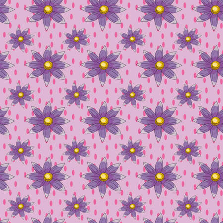 Seamless pattern with purple daisy flowersのイラスト素材
