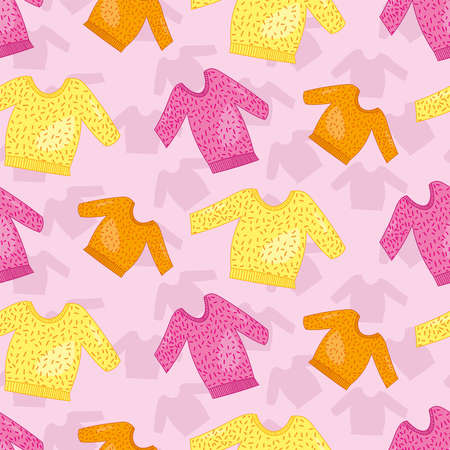 Cosy sweaters with pink background seamless patternのイラスト素材