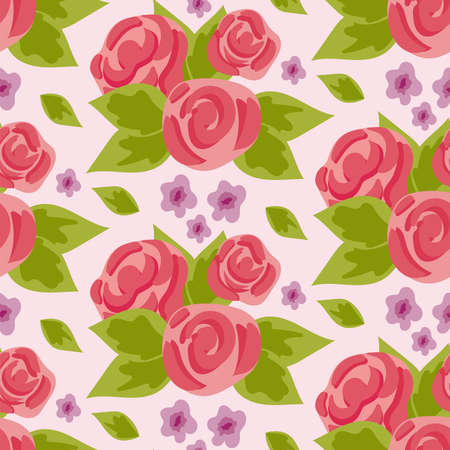 Modern rose with leaves seamless vector patternのイラスト素材