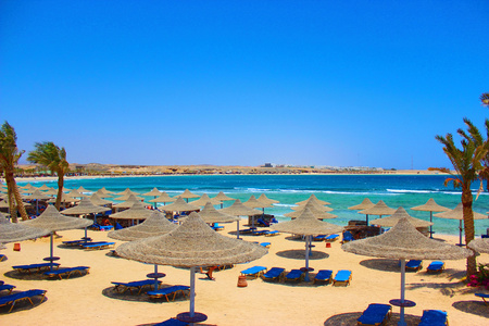 Beach with parasolsの写真素材