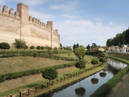 The fortress wall surrounding the town of Cittadella, Italyの写真素材