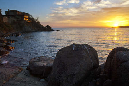 The old town of Sozopol at sunriseの写真素材