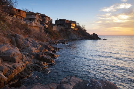 The old town of Sozopol at sunriseの写真素材