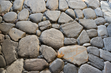 Naturally shaped river stones put together as flooring forming a harmonious pattern.の写真素材