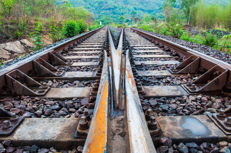Railway in thailand, close-up detail tracks rail.