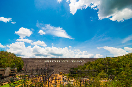 dam produces electricity with blue sky background.の写真素材