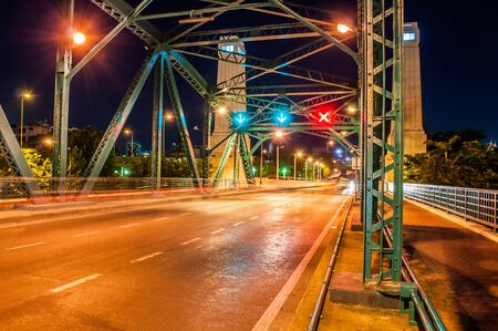 traffic symbols on the  Phra Phuttha Yodfa Bridge, Memorial Bridgeの写真素材