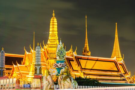 Twilight Temple of the Emerald Buddha Wat Phra Kaew of Bangkok, Thailand.のeditorial素材
