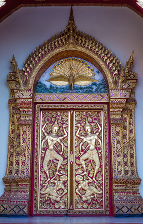 Door buddhist temple architecture Wat Phra Thad Doi Suthep in Chiang Mai, Thailandの写真素材