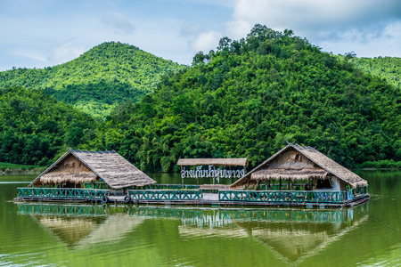 (Ang Kep Nam Khao Wong) an old traditional house in the lake of khao wong, Suphanburi, Thailandのeditorial素材