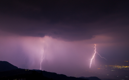 Thunder storm on mountain.Lightning with heavy rain.Thunder storm and lightning on nigh time. This...