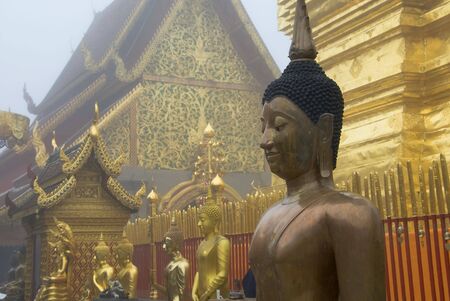 Bronze Buddha statue at Doi Suthep temple in Chiang Maiの写真素材