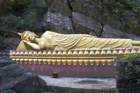 a reclining Buddaha from a mountaintop in Luang Prabang,Laos. の写真素材