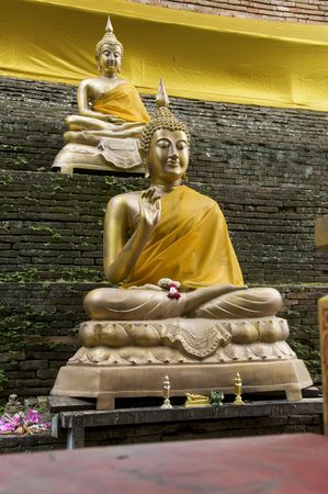 Two Buddha statues at Wat Lok Molee Temple in Chiang Mai,Thailandの写真素材
