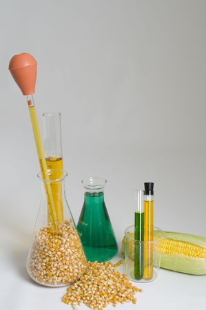 Bio fuel concept with corn and chemicalsの写真素材