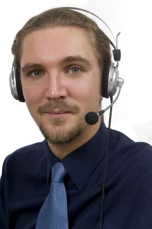 businessman with headset and friendly smileの写真素材