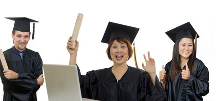 Mature woman with graduation cap and gown の写真素材