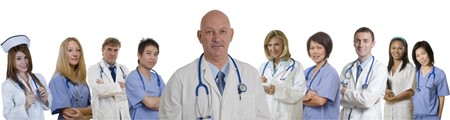 Doctor and Nurse and Interns standing with white backgroundの写真素材