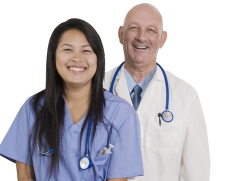 Doctor and Nurse standing with white backgroundの写真素材