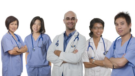 Doctor and Nurse standing with white backgroundの写真素材