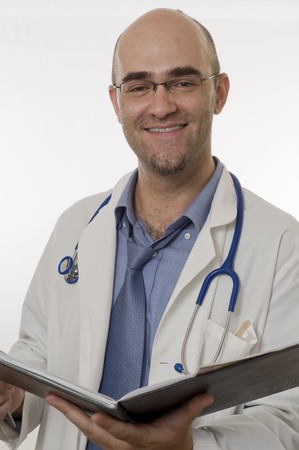 smiling and confident male Doctor isolatede on whiteの写真素材