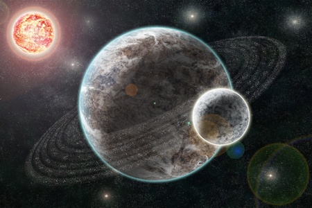 New Planetary System, Abstract cosmic background with planets and starsの写真素材