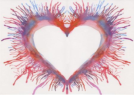 colorful watercolor painted heartの写真素材
