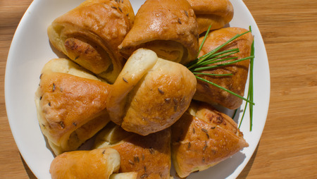 Garlic buns with cumin, focus on detailの写真素材