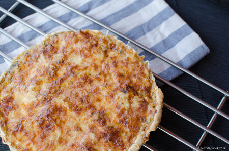 French quiche with pork, chicken, cheese and creameの写真素材