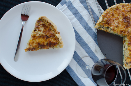 French quiche with pork, chicken, cheese and creameの写真素材