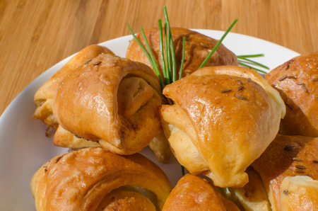 Garlic buns with cumin, focus on detailの写真素材