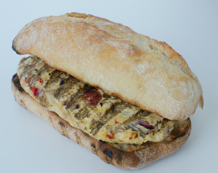 Italian burger chicken isolated, grilled a roasted on grillの写真素材