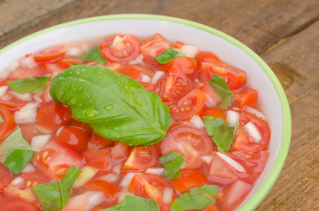 Tomato salad with onion and basil - sweet and sour dressingの写真素材