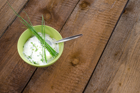 Chive dressing, sauce with creame and garlicの写真素材