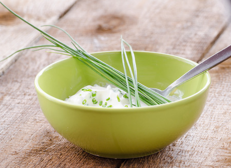 Chive dressing, sauce with creame and garlicの写真素材