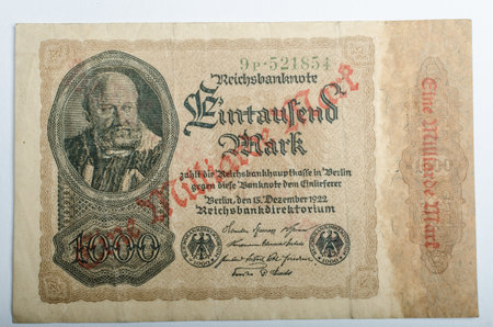 Old German banknotes, money background, all real money